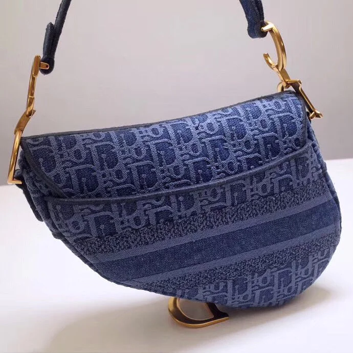 Christian Dior tote bags with a double - handle and shoulder - strap optionDior Saddle Bag In Denim Blue Dior Oblique Canvas