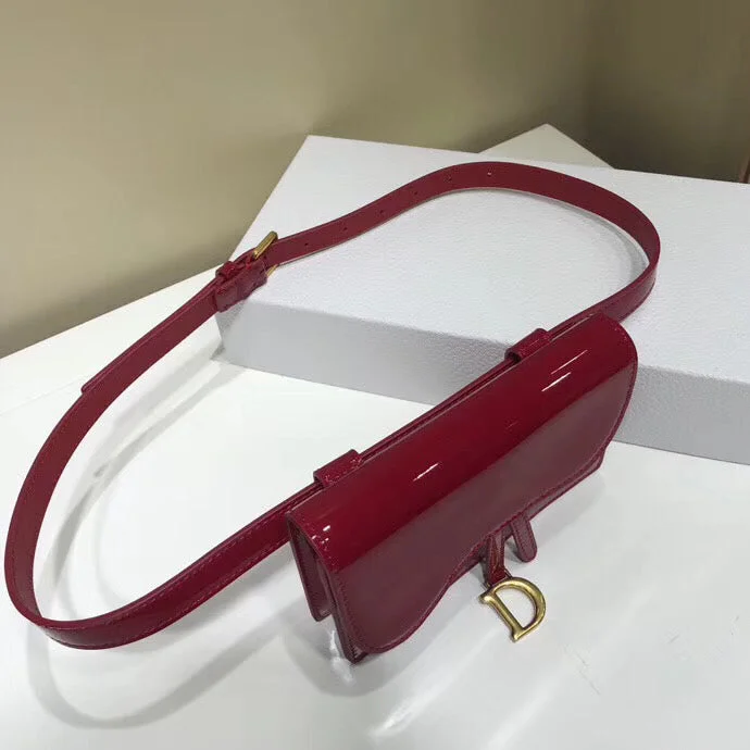 Christian Dior backpacks with a sleek, minimalist silhouetteDior Saddle Belt Bag In Red Patent Leather