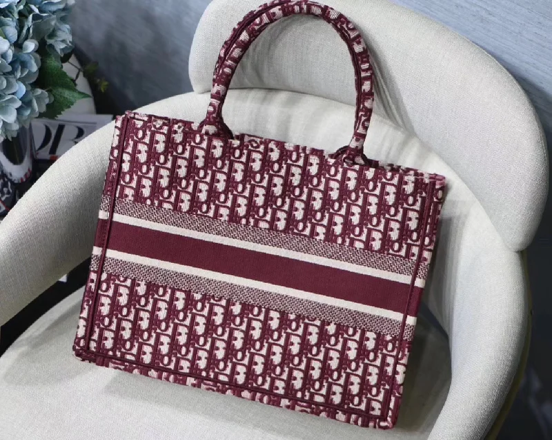 Christian Dior tote bags with a double - handle and shoulder - strap optionDior Small Book Tote Bag In Bordeaux Oblique Canvas