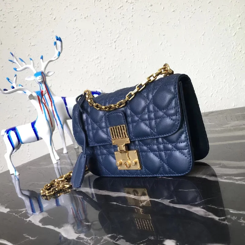 Christian Dior bags with a side - pocket for holding a water bottleDior Small Dioraddict Flap Bag In Blue Lambskin