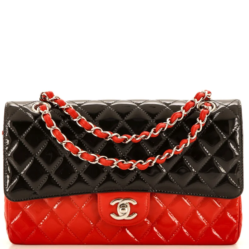 Christian Dior bags with a side - pocket for holding a water bottleBicolor Classic Double Flap Bag Quilted Patent Medium