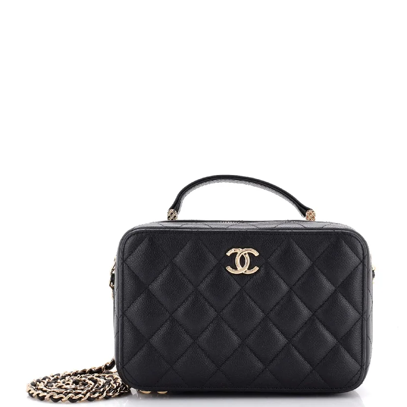 Christian Dior tote bags with a printed Dior logo on the frontCC Zip Around Top Handle Vanity Case with Chain Quilted Caviar Small