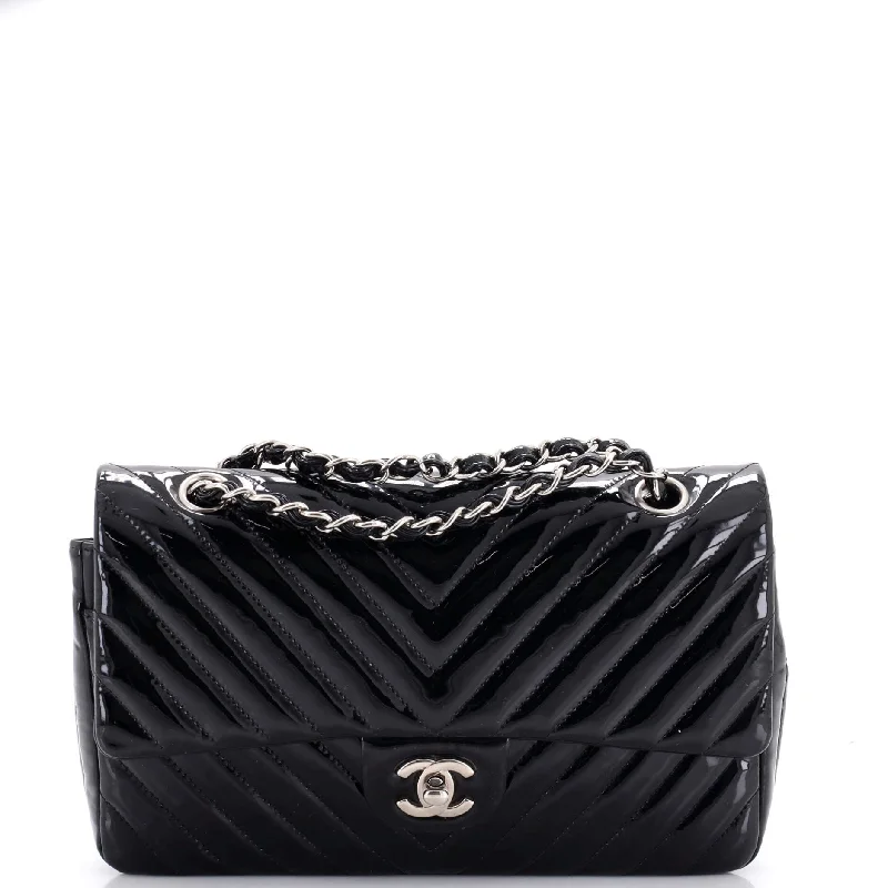 Christian Dior handbags with a removable shoulder strap for versatilityClassic Double Flap Bag Chevron Patent Medium