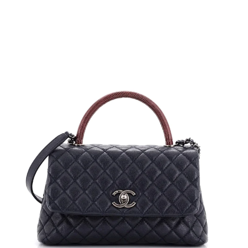 Christian Dior backpacks with a sleek, minimalist silhouetteCoco Top Handle Bag Quilted Caviar with Lizard Small