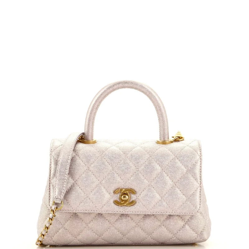 Christian Dior bags with a zip - top closure and multiple compartmentsCoco Top Handle Bag Quilted Iridescent Caviar Mini