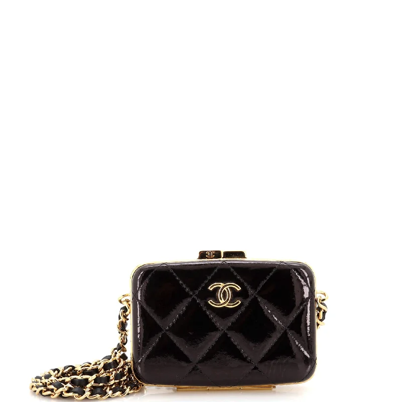 Christian Dior handbags with a detachable mirror for on - the - go touch - upsFramed Box Clutch with Chain Quilted Patent Mini