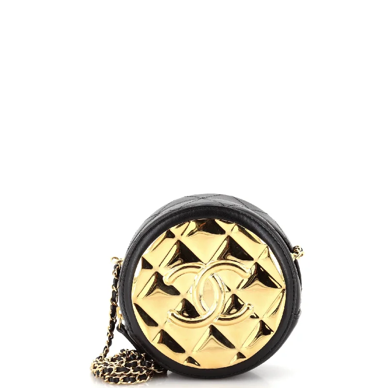 Christian Dior handbags with a detachable mirror for on - the - go touch - upsGolden Plate Round Clutch with Chain Quilted Metal and Lambskin Mini