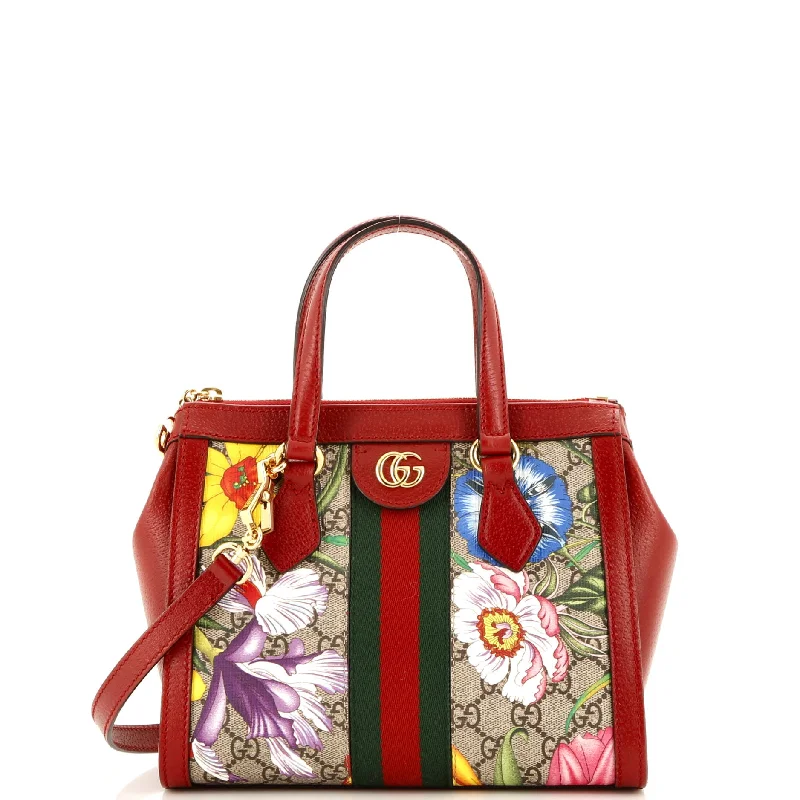 Contemporary Christian Dior handbags with a unique shapeOphidia Top Handle Tote Flora GG Coated Canvas Small