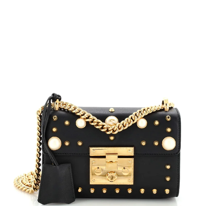 Christian Dior handbags with a detachable mirror for on - the - go touch - upsPearly Padlock Shoulder Bag Studded Leather Small