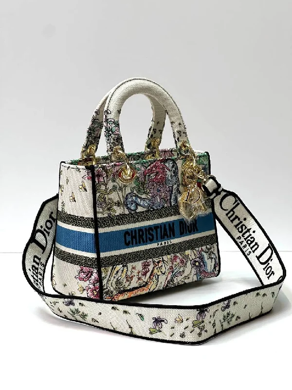 Christian Dior Saddle bags with a distressed leather finishDior MEDIUM Lady D-LITE Bag Latte Multicolor