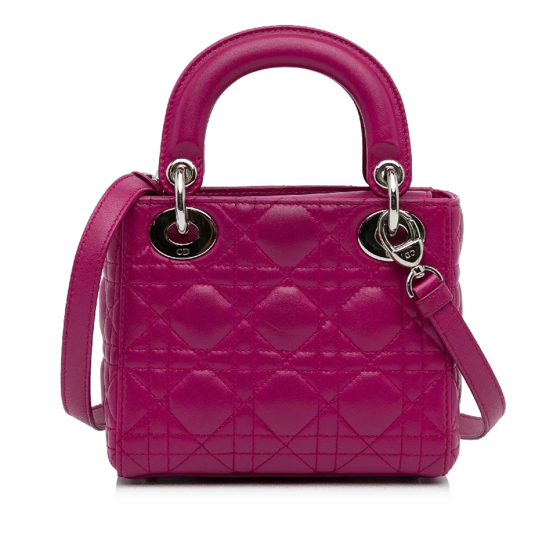 High - fashion Christian Dior bags with a geometric patternDior Lady Dior Mini Pink Cannage Lambskin Silver