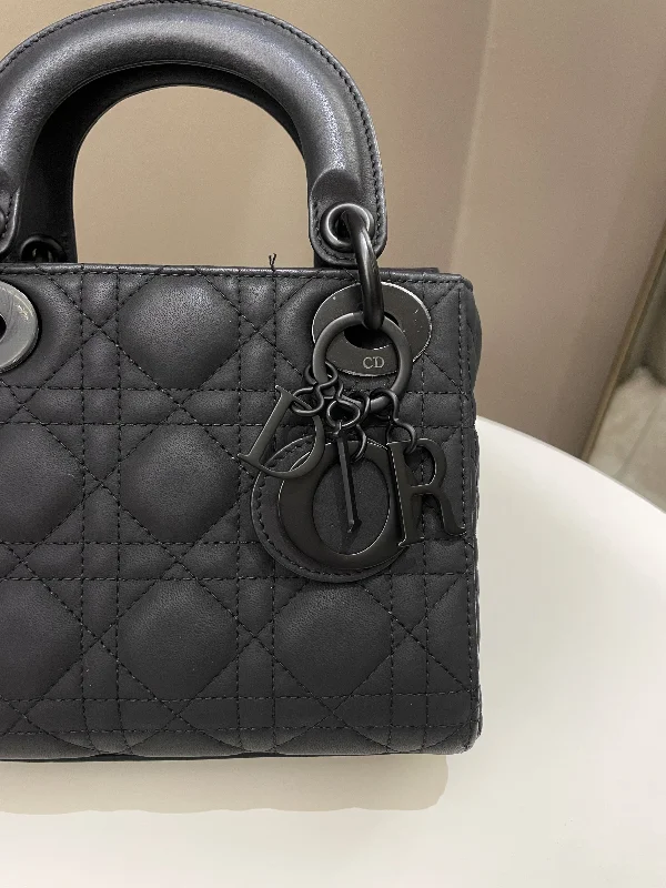 Christian Dior handbags with a snap - button closure and a decorative buckleDior Lady Dior Mini Black Lambskin