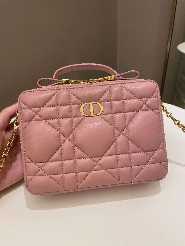 Christian Dior handbags with a detachable mirror for on - the - go touch - upsDior Caro Box Bag Pink Calfskin