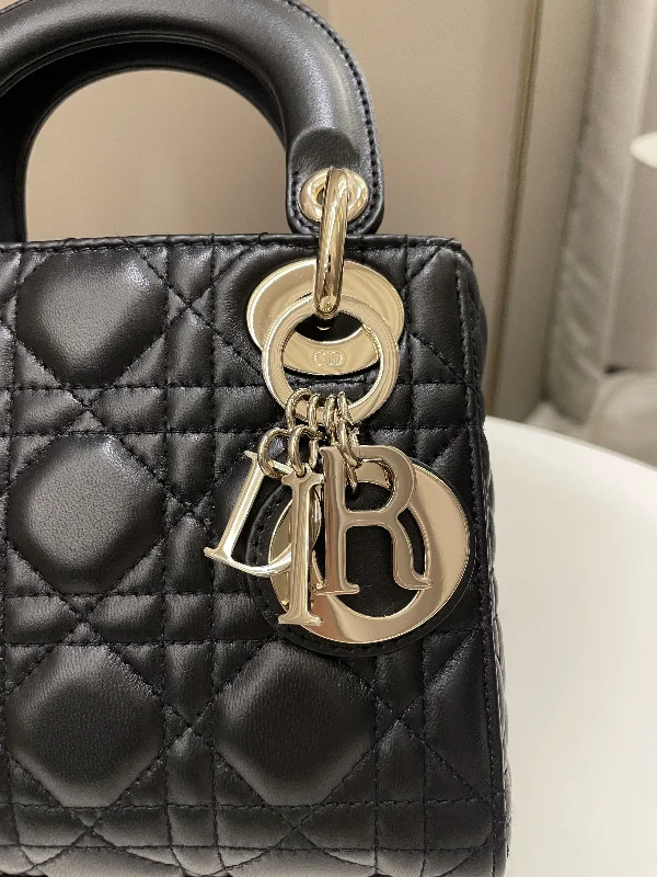 Contemporary Christian Dior handbags with a unique shapeDior Lady Dior Mini Black Lambskin