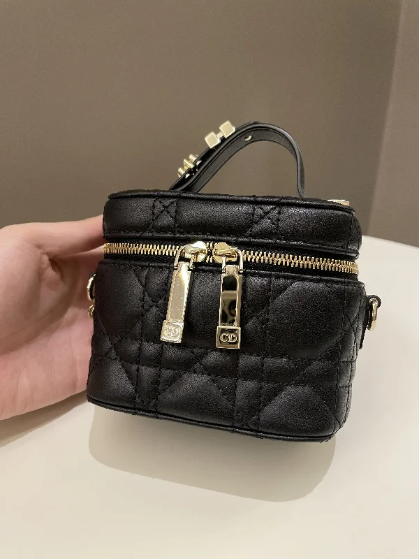 Luxury Christian Dior crossbody bags with a chain - link strapDior Lady Dior Micro Vanity Black Lambskin