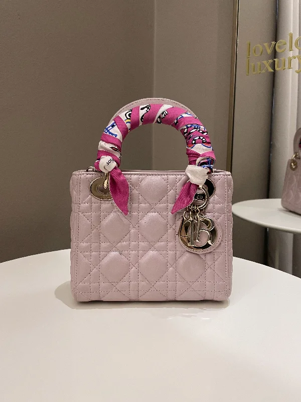 Christian Dior handbags with a snap - button closure and a decorative buckleDior Lady Dior Mini Lotus Pink Lilac