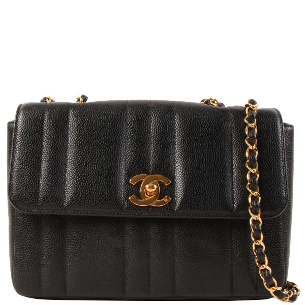 Chanel New Arrival Handbag with Gold HardwareCHANEL Around 1995 Made Caviar Skin Mademoiselle Stitch Turn-Lock Chain Bag Black